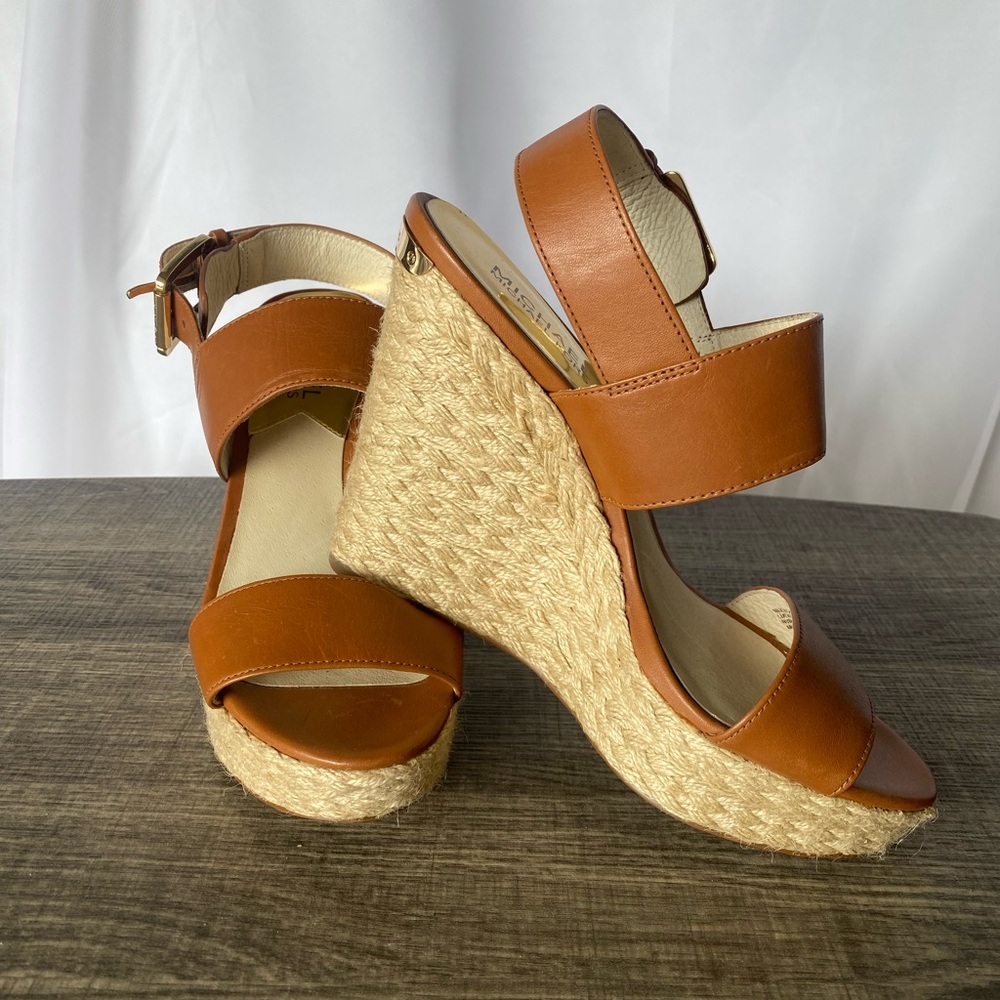 Michael kors Tan Leather Wedge Sandals